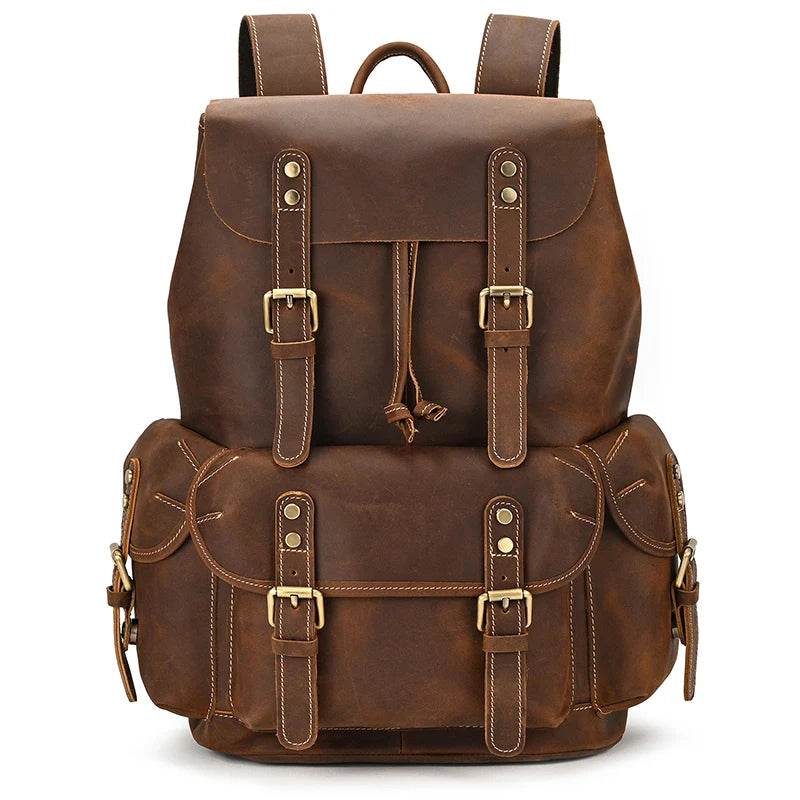 Leather Backpack Vintage Top Grade Travel Men Male Day Pack Bag - VacationGrabs