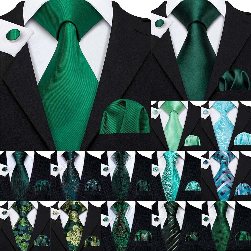 Green Silk Tie Set for Men: Multiple Shades Available - VacationGrabs