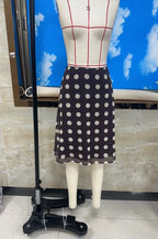 VacationGrabs Women's Boho Polka Dot Midi Skirt High Waist Ruffle Hem Silky Satin Flared Skirt Beach Vacation Summer Casual Skirt