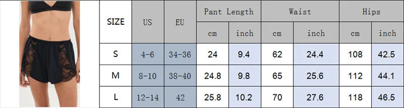 VacationGrabs Women Sexy Lace Trim Sleep Shorts Elastic Waist Satin Pajama Shorts with Floral Lace Panel for Daily Casual Loungewear