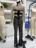 VacationGrabs Women Sexy See Through Long Pant Jumpsuit Chic Deep V Neck Floral Lace Romper Cut Out Mesh Outfits Playsuit Streetwear