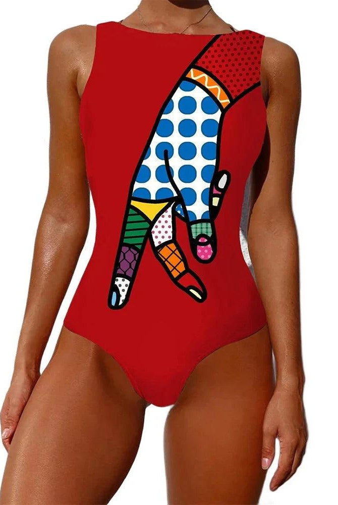 Women's Swimwear - 1PC Vintage Abstract Swimwear Womens