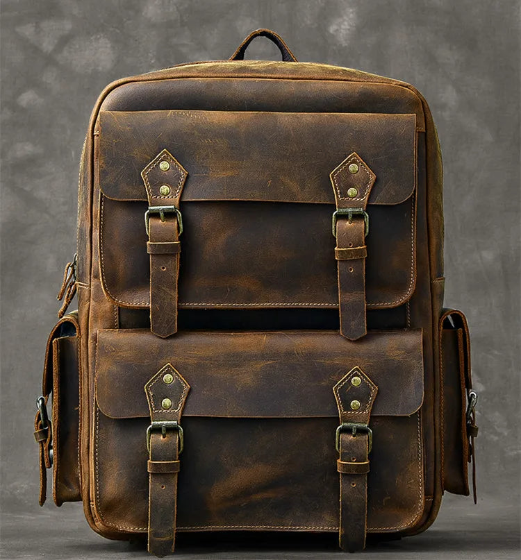 Men's Vintage Crazy Horse Leather Backpack, 17" Laptop Bag