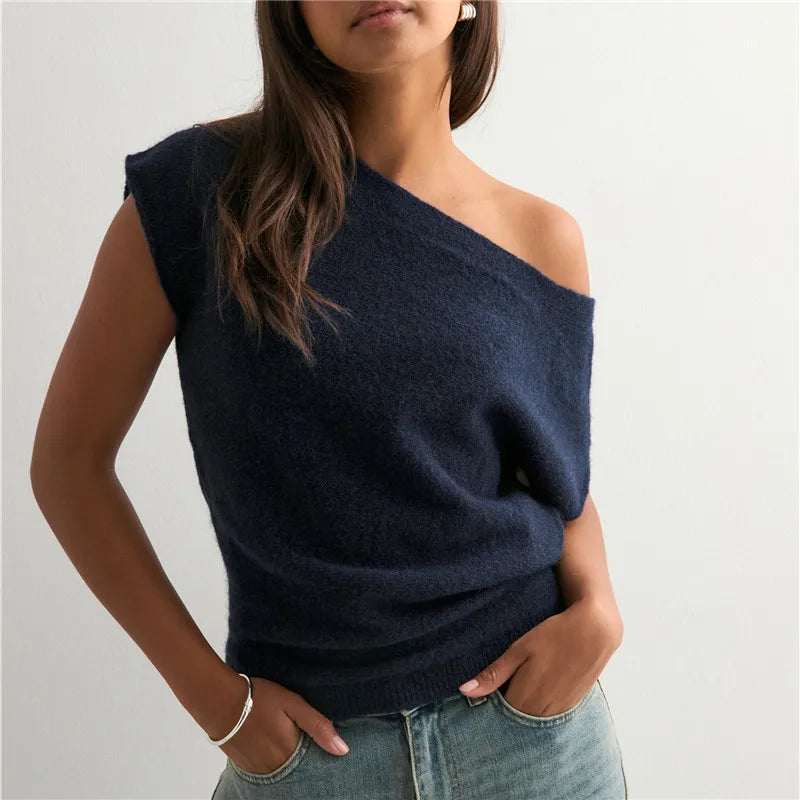 VacationGrabs Off Shoulder Short Sleeve Knit T-Shirt Women Casual Loose Elegant Female Solid Sexy Knit Pullover Top Tees Outerwear