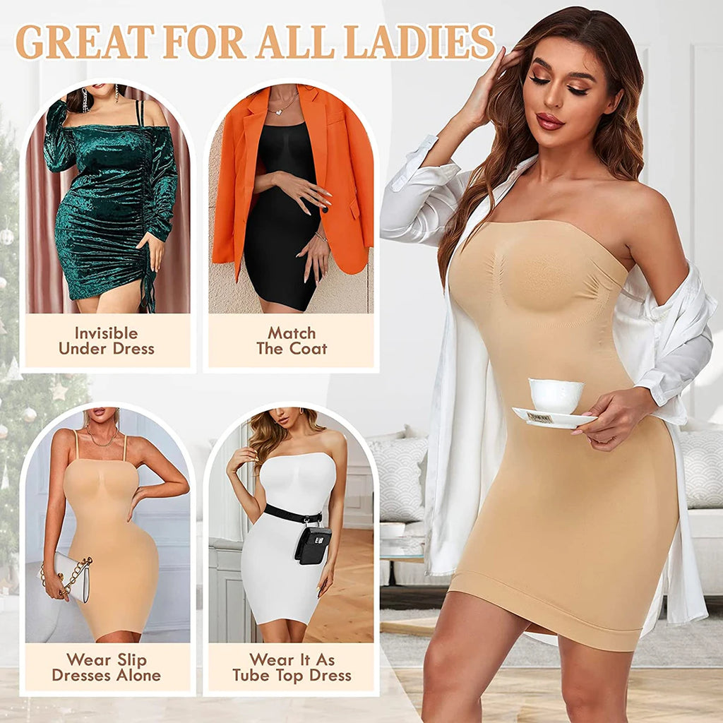 Strapless Shapewear Slip Dress - Tummy Control Body Shaper