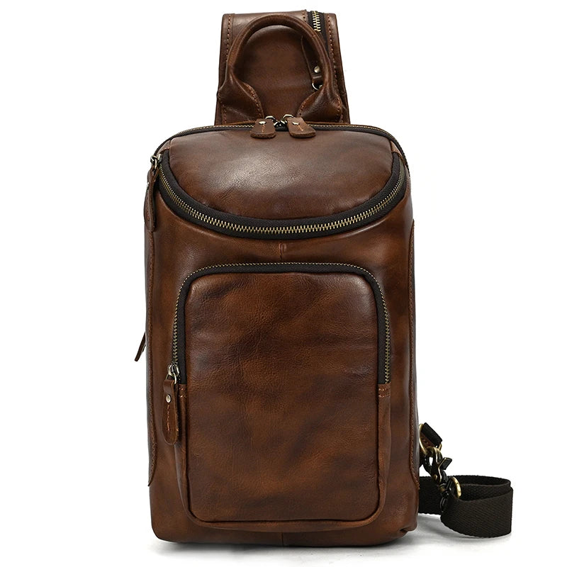 High Capacity Leather Chest Bag For Men Crossbody Bag Single Shoulder Bagpack Man Leather Travel Chest Bag Pack Genuine Leather