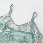 VacationGrabs Sexy Sequin Slim Fit Irregular Strap Tank Crop Tops Versatile Sexy Hot Girl Summer Mesh See Through Sleeveless Tee Shirt