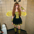 VacationGrabs Women Bumble Bee Halloween Costume Striped Tutu Dress With Bee Wings Antenna Headband Gloves Stockings Cosplay Outfit