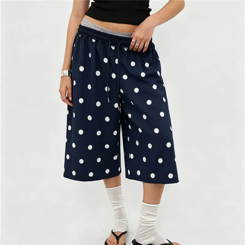 VacationGrabs Ladies Raw Edge Bermuda Sweat Pants Elastic Drawstring Waist Loose Wide Leg Casual Knee Length Capri Jogger Trousers