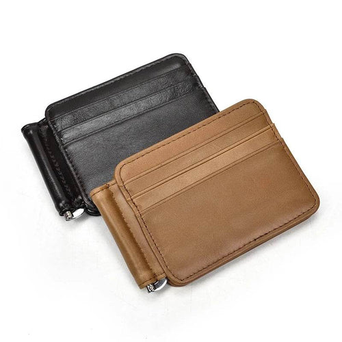 Small Men's Leather Clip Wallet with Coin Pocket & Card Slot Cash Holder - VacationGrabs