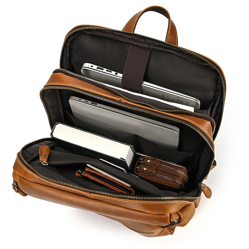 Vintage Genuine Leather Backpack 16" Laptop School Travel