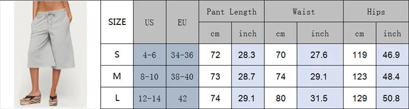 VacationGrabs Ladies Raw Edge Bermuda Sweat Pants Elastic Drawstring Waist Loose Wide Leg Casual Knee Length Capri Jogger Trousers
