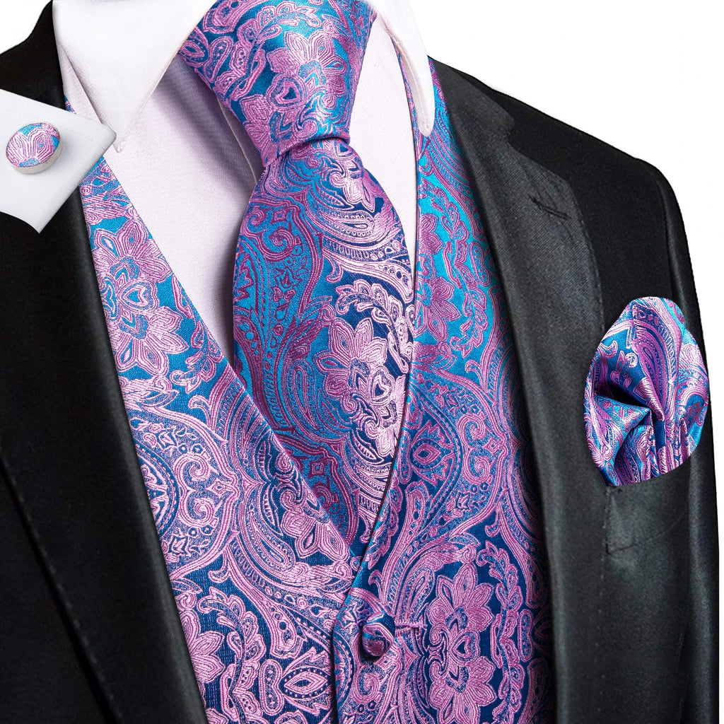 Men's paisley tie in pink and blue for formal occasions