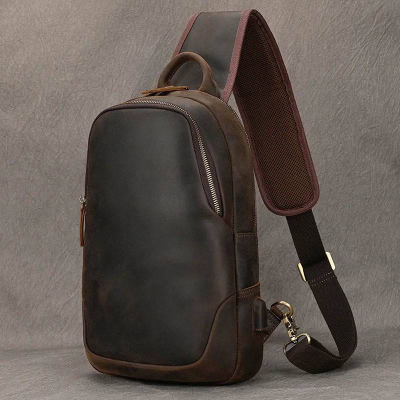 Large Size Leather Chest Bag for Men Crossbody Outdoor Sling - VacationGrabs