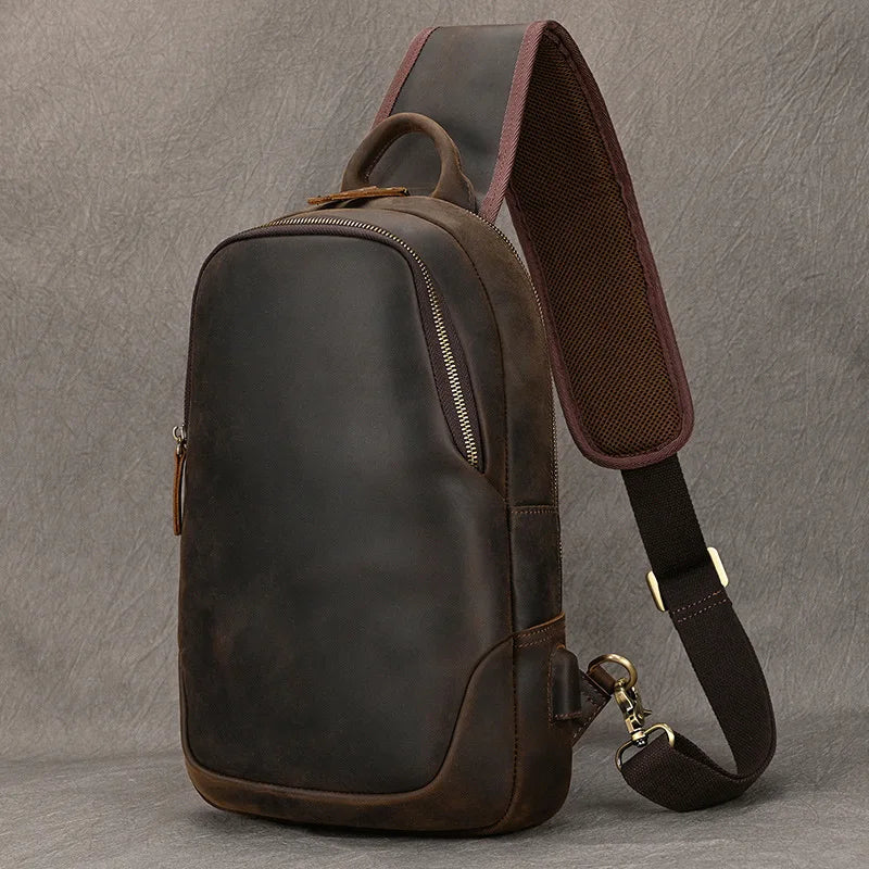 Quality Leather Mens Sling Shoulder Bag for Travel