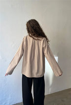 VacationGrabs Y2K Vintage Long Sleeve Blouse Stripes Collared Shirts Striped Button Down Shirt Women Oversized Trendy Fall Y2K Clothes