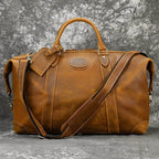 Retro Leather Men’s Travel Duffle Bag Large Capacity Cowhide Tote - VacationGrabs