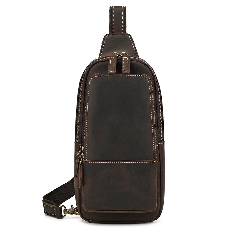 New Arrivals Men's Genuine Leather Chest Bag Soft Cowhide Crossbody Sling Bag Black Coffee Male Chest Pack