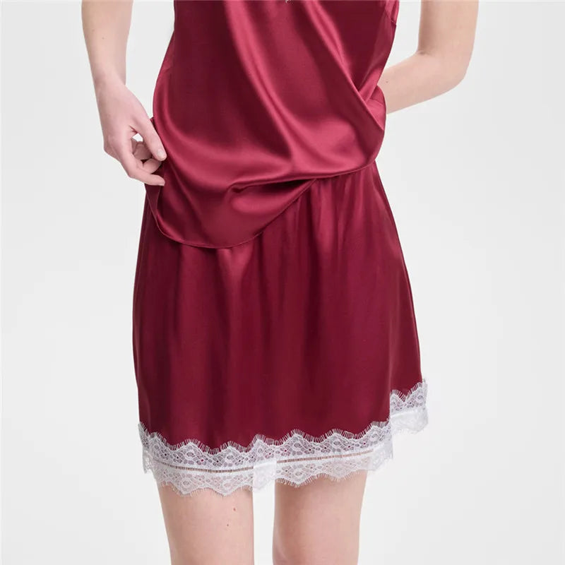 VacationGrabs Summer French Women Satin Pajama Skirts Bottoms Lace Trim Silk Lounge Skirts High Elastic Waist Y2K Vintage Streetwear