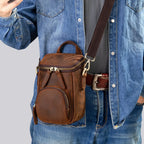 Men's Genuine Leather Sling Bag, Large Capacity Bucket Style