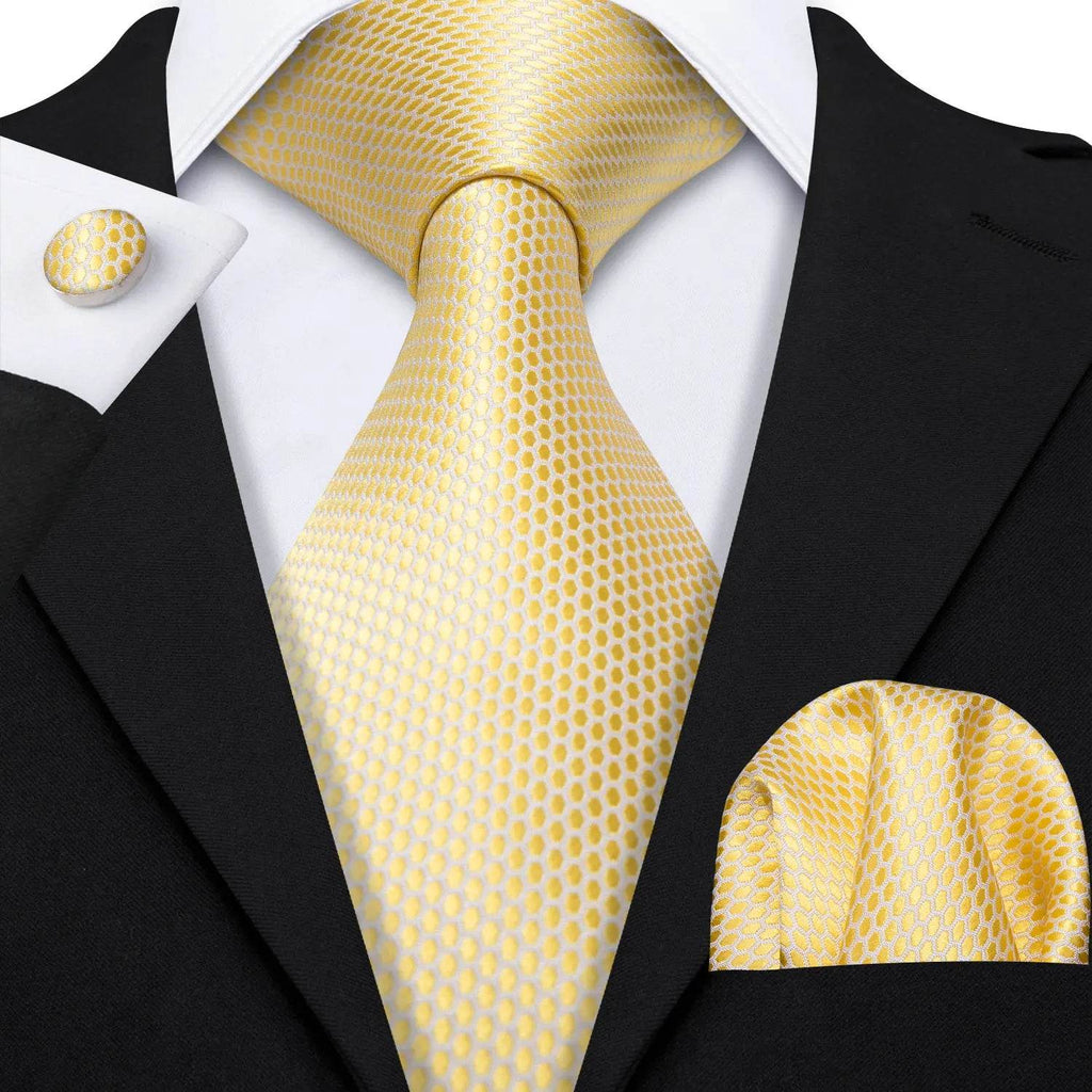 Gold & Beige Silk Tie Set for Men - VacationGrabs