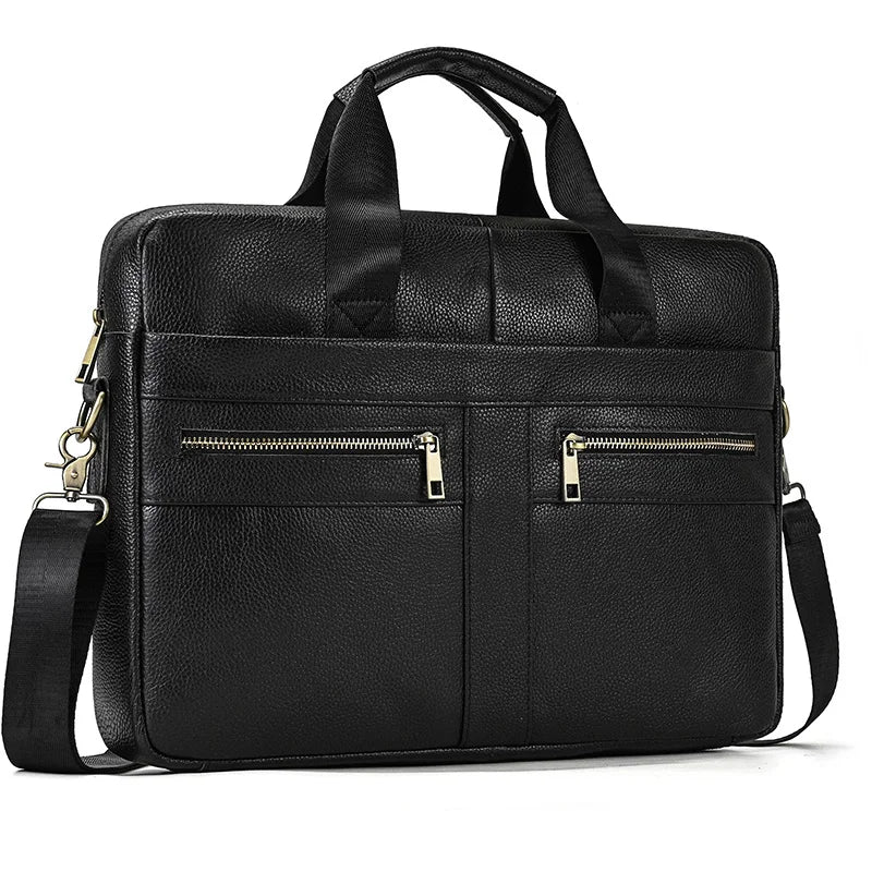 Maletín de cuero para hombre, bolso para portátil de 15,6", cuero de capa superior