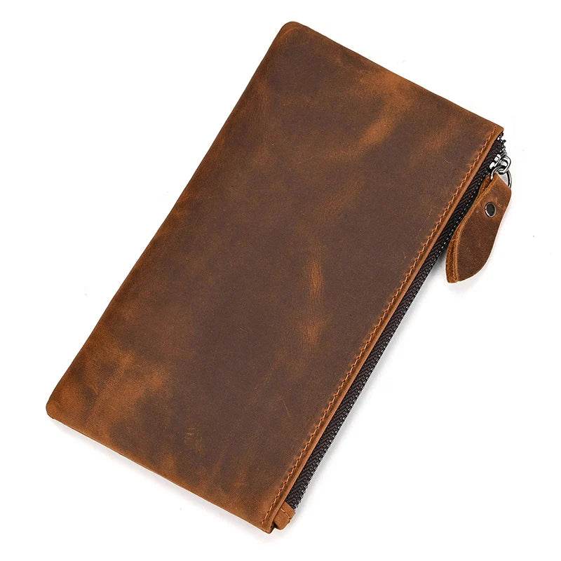Leather Cellphone Pouch Wallet for Men & Women Long Slim Zipper Purse - VacationGrabs