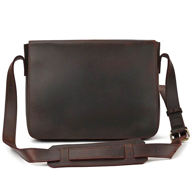Retro Genuine Leather Laptop Shoulder Bag Business Messenger Bag - VacationGrabs