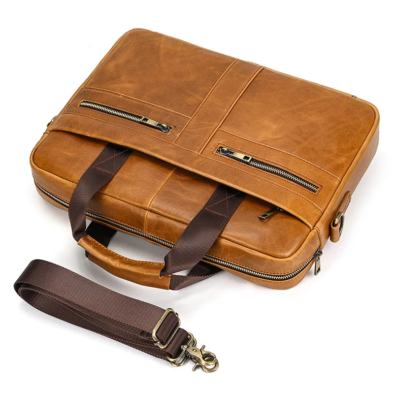 Maletín de cuero para hombre, bolso para portátil de 15,6", cuero de capa superior