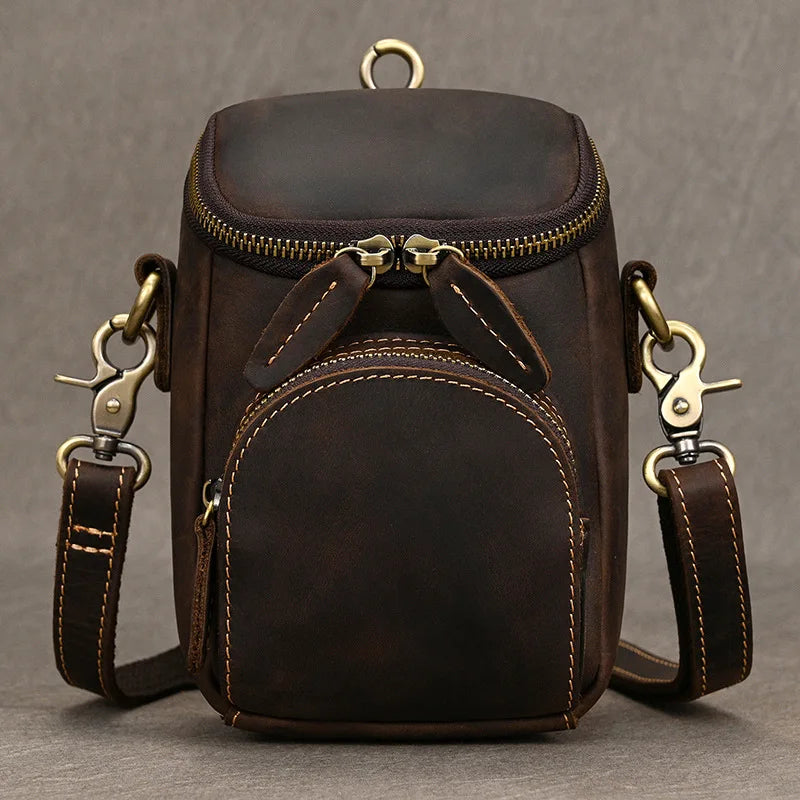 Crazy horse multi functional belt men's cowhide first layer Retro leather messenger small shoulder cowhide fanny pack