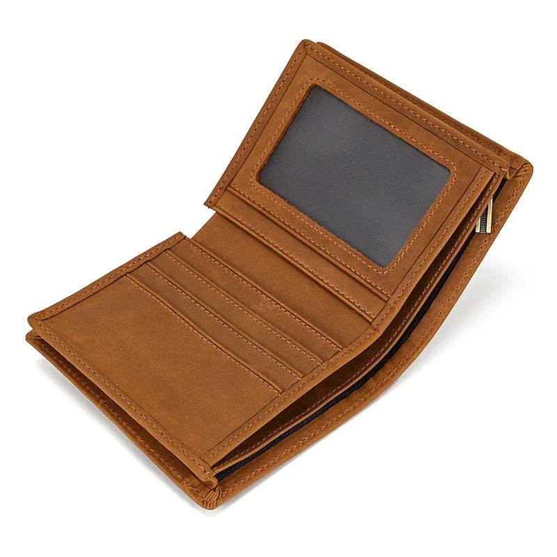 Leather Wallet for Men Crazy Horse Short Purse Multi Card Holder - VacationGrabs