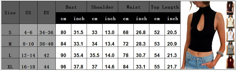 VacationGrabs Keyhole Cutout Tops for Women Y2K Mandarin Collar Shirt Sexy Fitted Hollow Out Tank Summer Fashion Going Out Tops