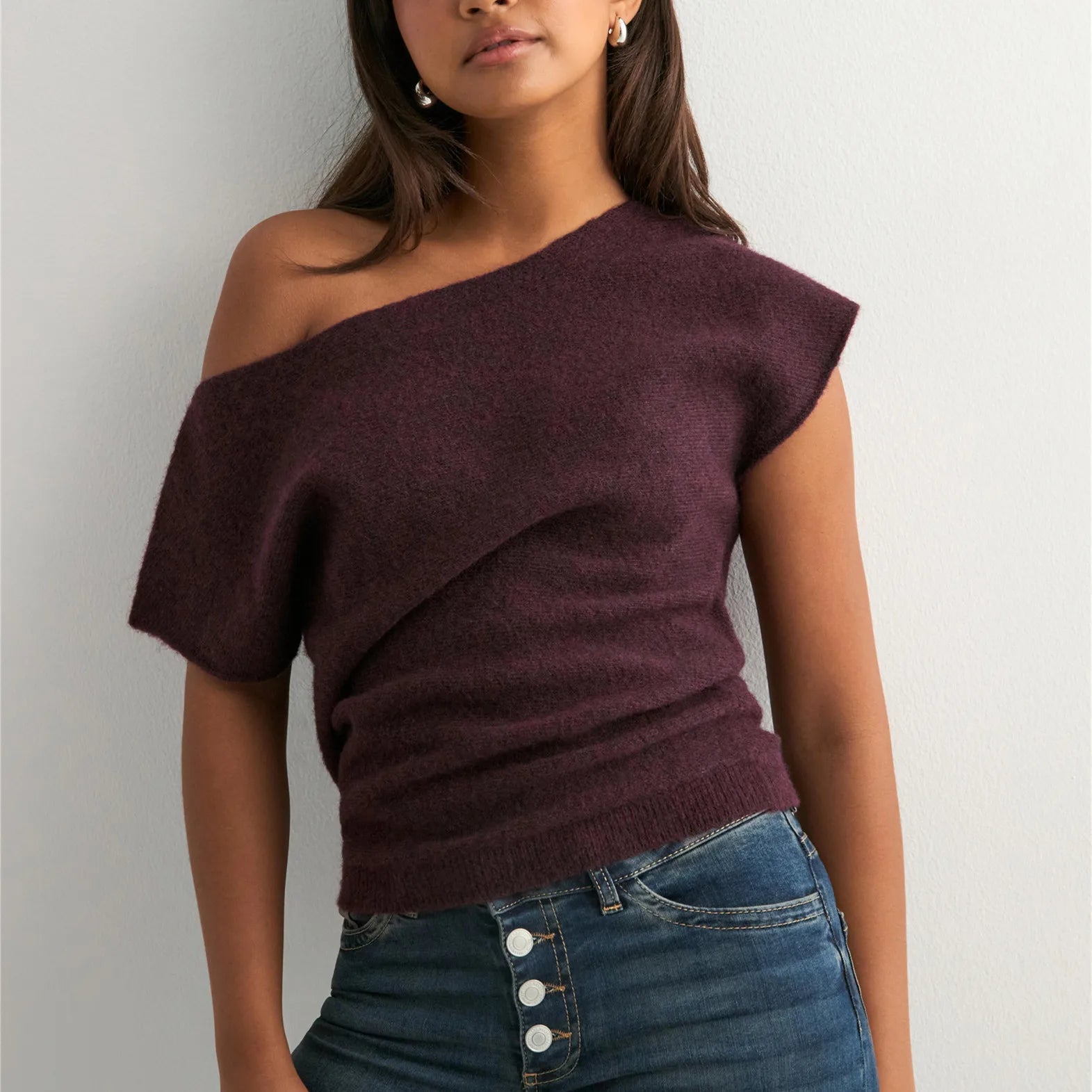 VacationGrabs Off Shoulder Short Sleeve Knit T-Shirt Women Casual Loose Elegant Female Solid Sexy Knit Pullover Top Tees Outerwear
