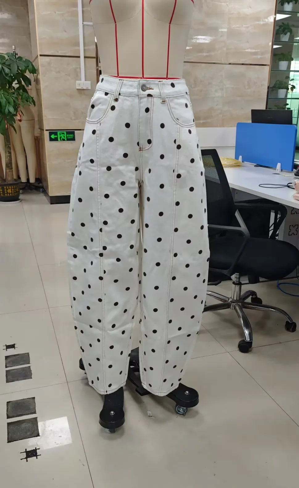 VacationGrabs Polka Dot Jeans Women Y2K Print High Waisted Wide Leg Denim Pants Vintage Stretchy Boyfriend Jeans 90s 00s Streetwear