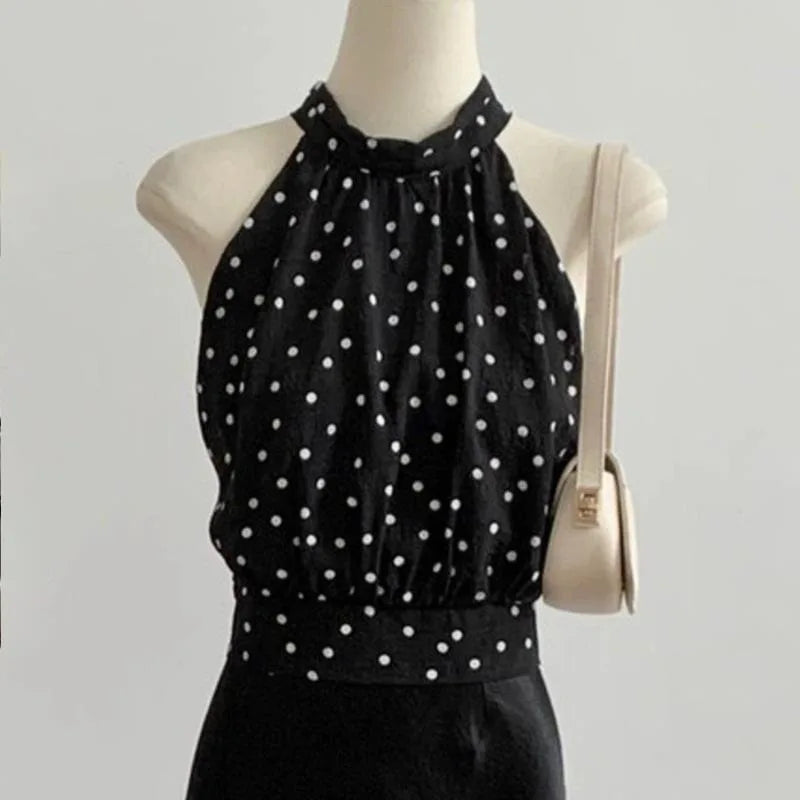 Polka Dot Halter Neck Off-Shoulder Top for Women