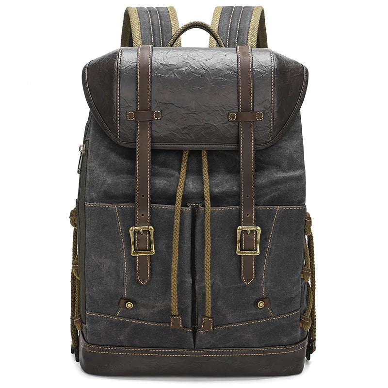 YETTIES Men's Waxed Canvas Backpack | Water-Resistant Laptop Travel Bag | Vintage Casual Rucksack for Student & Daily Commute