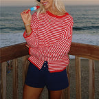 Y2K Crew Neck Open Front Button Down Long Sleeve Knit Sweaters Womens Striped Cardigan Sweater Casual Winter Fall Outerwear