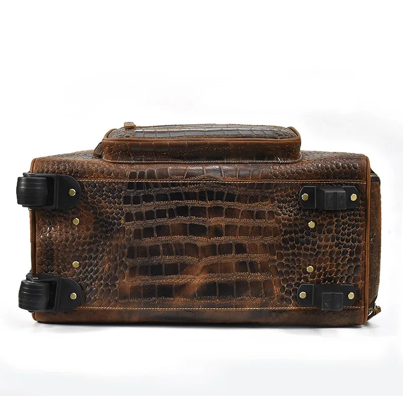 Rolling Genuine leather hand luggage travel bag with wheels