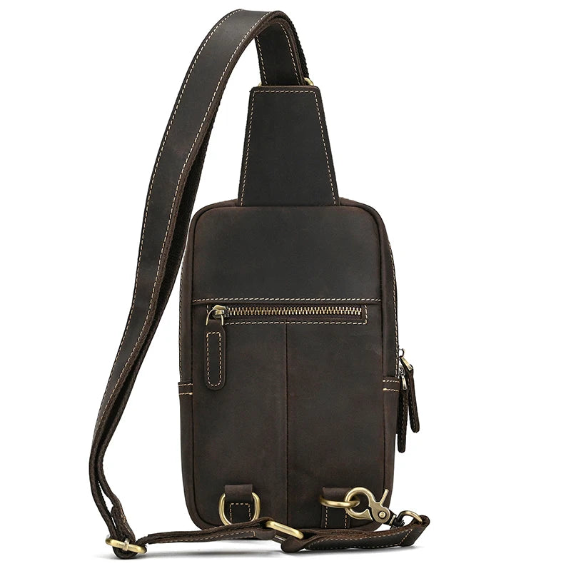 Crazy Horse Leather Chest Sling Bag | Retro Crossbody Pack