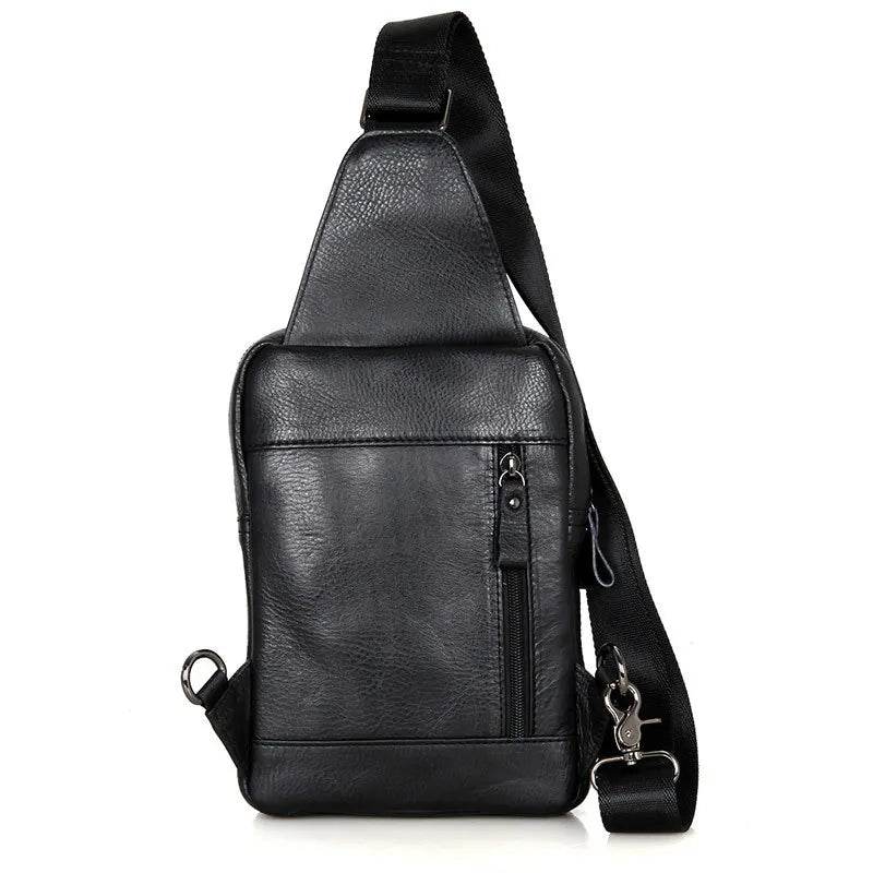 Leather Chest Sling Bag Waterproof Casual Real Leather Men Bag - VacationGrabs