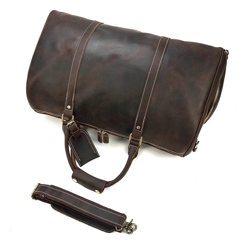 Luxury Travel Handbag With Suit Compartment Genuine Leather - VacationGrabs