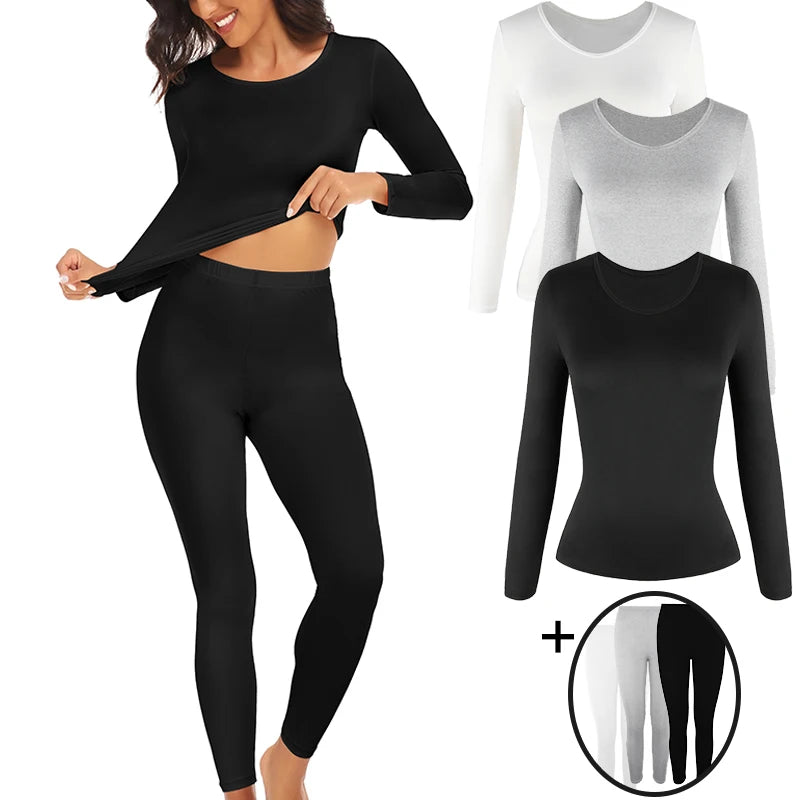 Women's Fleece Lined Thermal Underwear Set, 2-Piece Base Layer