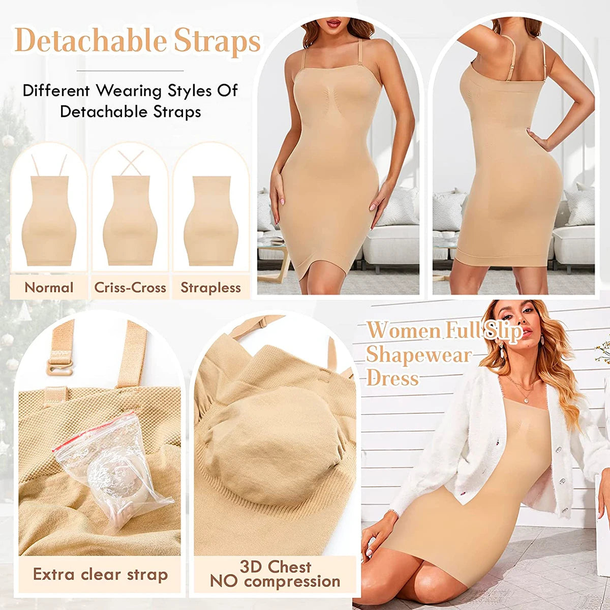 Strapless Shapewear Slip Dress - Tummy Control Body Shaper