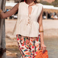 Bow Tie Front Pleated Babydoll Tank Top Linen Sleeveless Peplum Blouse Y2k Ruffle Shirt Summer Vest Going Out Streetwear