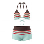 VacationGrabs Women 2 Piece Bikini Shorts Set Y2k Halter String Triangle Bikini Top with Low Rise Swim Boyshorts Beachwear