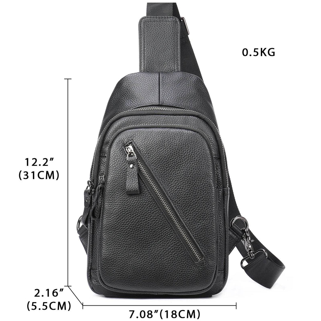 Man's Sling Bag Genuine Leather Chest Bag Crossbody for Gym - VacationGrabs