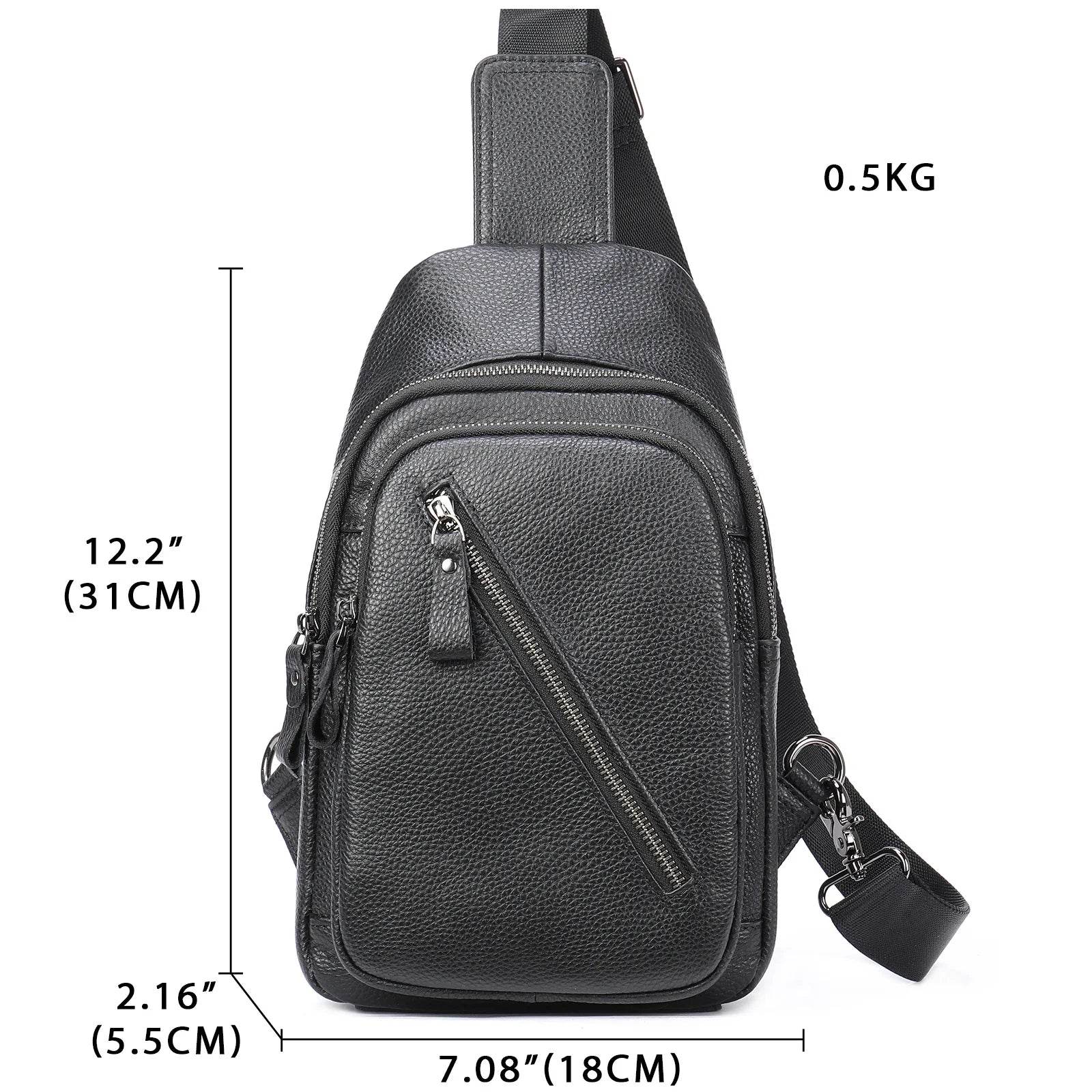 Man's Sling Bag Genuine Leather Chest Bag Crossbody for Gym - VacationGrabs