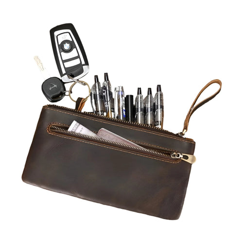 Leather Cellphone Pouch Wallet for Men & Women Long Slim Zipper Purse - VacationGrabs