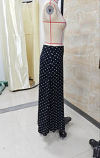 VacationGrabs Women Polka Dot Maxi Skirt Elegant Ladies Bodycon A Line Flare Long Skirts Cute Print Flowy Maxi Satin Skirt Dress
