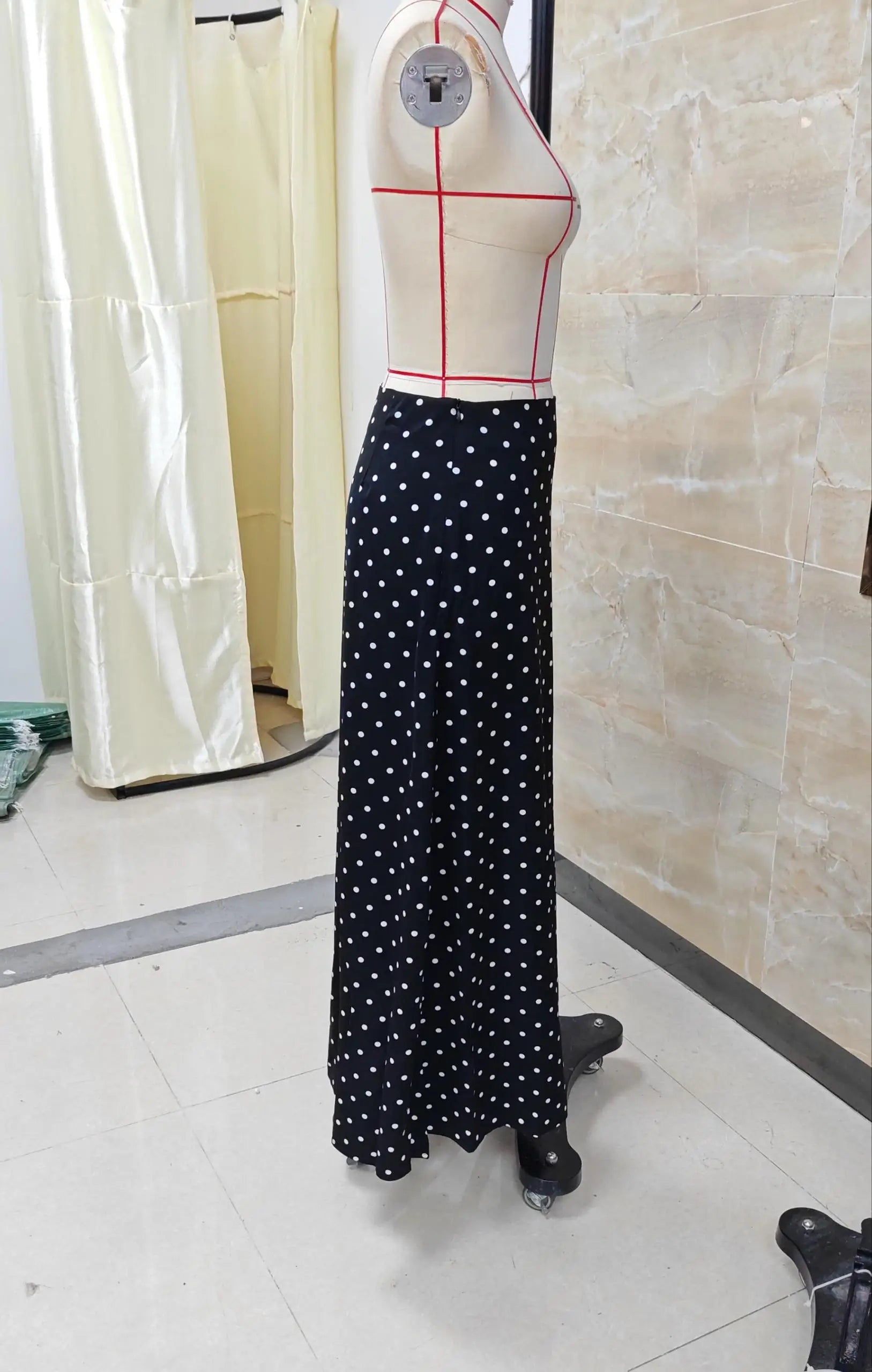 VacationGrabs Women Polka Dot Maxi Skirt Elegant Ladies Bodycon A Line Flare Long Skirts Cute Print Flowy Maxi Satin Skirt Dress